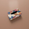 Colorful patchwork leather tissue box for Nordic-style living room desktop storage decoration details Picture